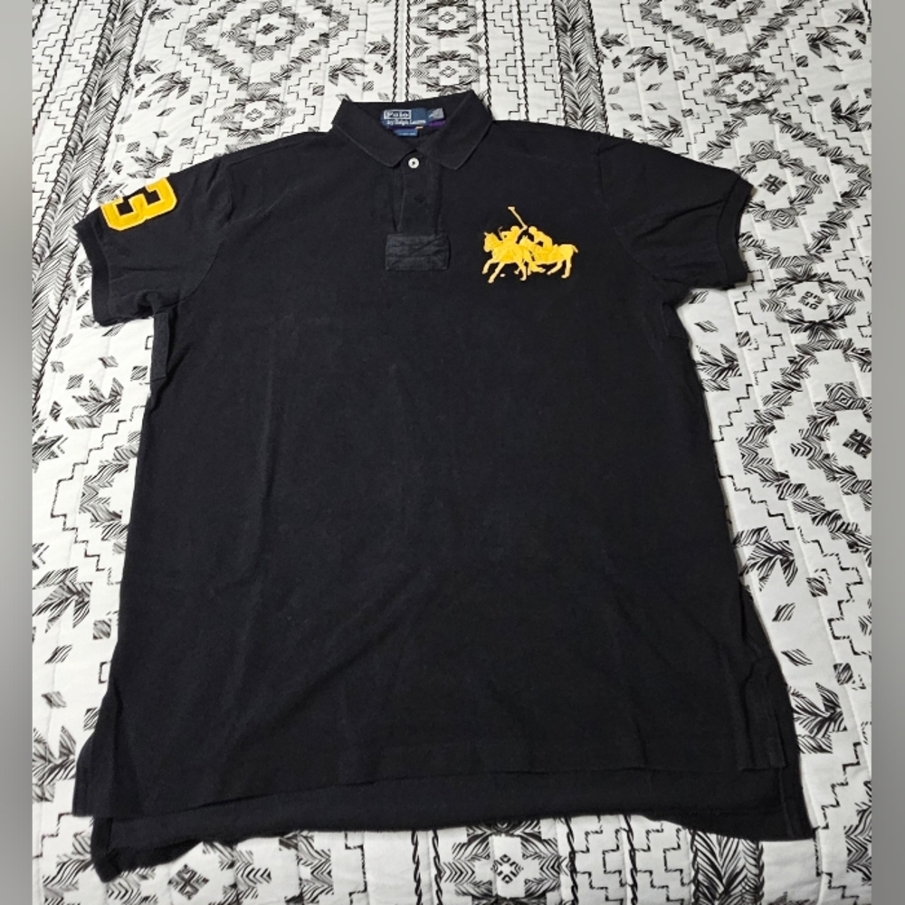 Polo Ralph Lauren Mens L Short Sleeve Shirt Vtg #3 Rugby Horses Big Logo
